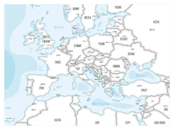 Mapa de Europa continental - dibujado a mano estilo de dibujos animados — Vector de stock