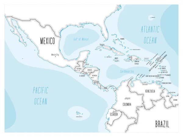 Mappa dell'America Centrale - stile cartone animato disegnato a mano — Vettoriale Stock