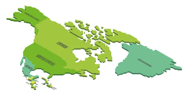 Izometryczna mapa polityczna Ameryki Północnej — Wektor stockowy
