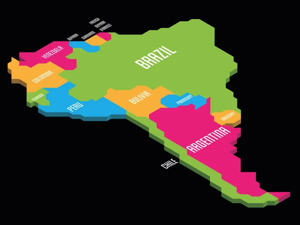 Isometrische politische Landkarte Südamerikas — Stockvektor
