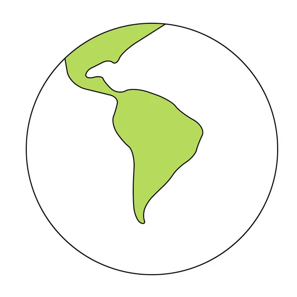 Förenklad översikt över jordklotet med världskarta fokuserad på Sydamerika. Vektorillustration — Stock vektor