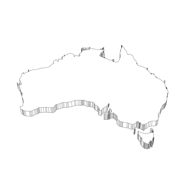 Australië - 3D zwarte dunne omtrek silhouet kaart van het land gebied. Eenvoudige platte vector illustratie — Stockvector
