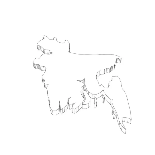 บังกลาเทศ - แผนที่เส้นขอบบางสีดํา 3 มิติของพื้นที่ประเทศ ภาพเวกเตอร์แบนธรรมดา — ภาพเวกเตอร์สต็อก