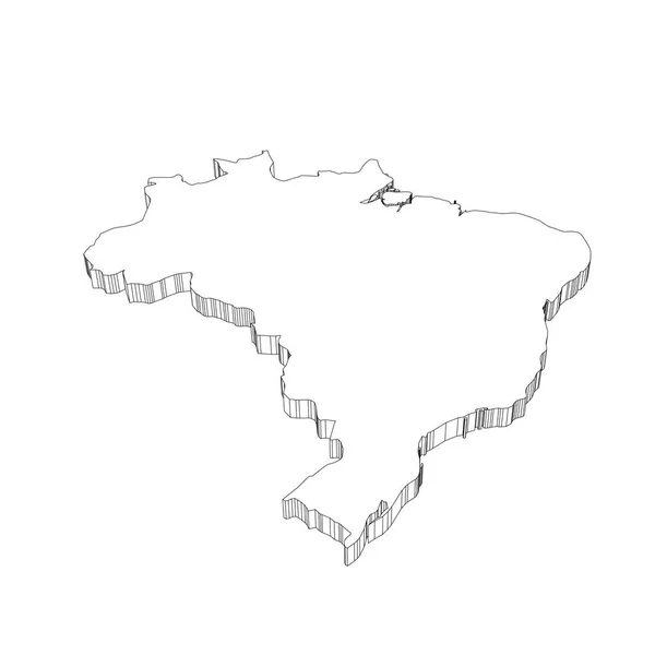 Brasile - 3D nero sottile profilo silhouette mappa della zona del paese. Semplice illustrazione vettoriale piatta — Vettoriale Stock