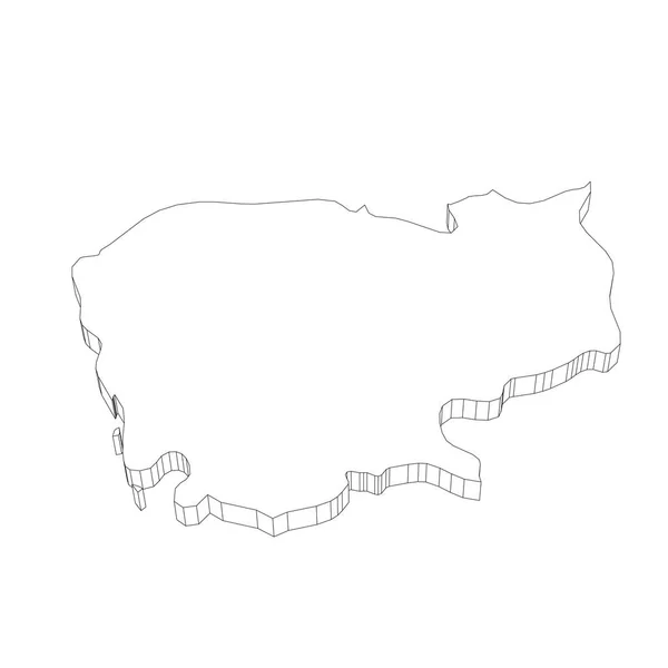 Camboja - 3D preto fino esboço silhueta mapa da área do país. Ilustração simples do vetor plano — Vetor de Stock