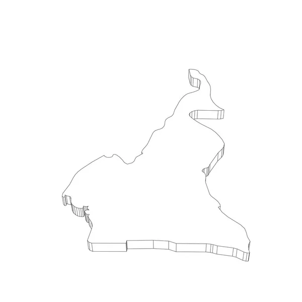Camerún - Mapa de silueta de contorno delgado negro 3D de la zona del país. Ilustración simple vector plano — Archivo Imágenes Vectoriales