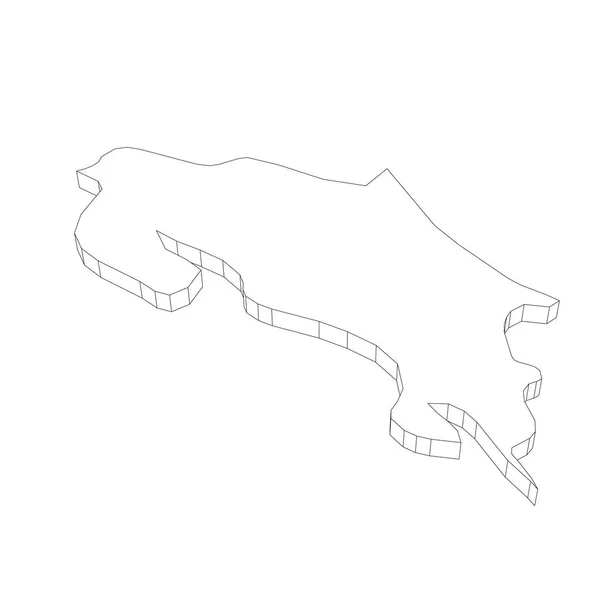 Costa Rica - 3D svart tunn kontur siluett karta över landsbygden. Enkel platt vektor illustration — Stock vektor