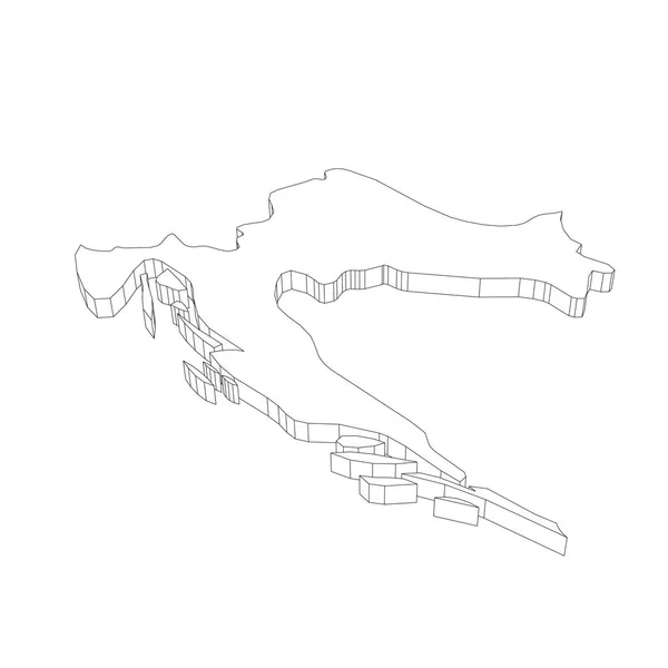 Croazia 3D nero sottile profilo silhouette mappa della zona del paese. Semplice illustrazione vettoriale piatta — Vettoriale Stock