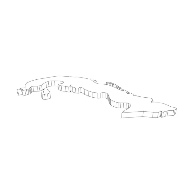 คิวบา แผนที่เส้นขอบบางสีดํา 3 มิติของพื้นที่ประเทศ ภาพเวกเตอร์แบนธรรมดา — ภาพเวกเตอร์สต็อก