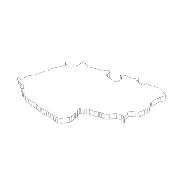 República Checa - 3D preto fino esboço silhueta mapa da área do país. Ilustração simples do vetor plano — Vetor de Stock