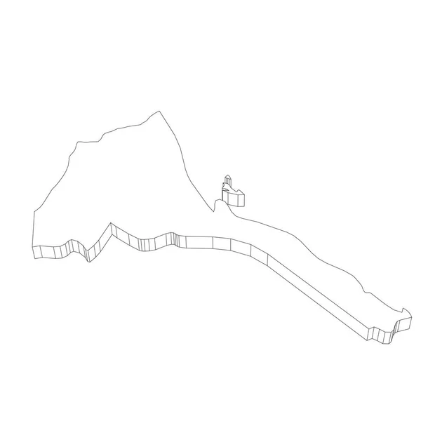 Eritrea - Mapa de silueta de contorno delgado negro 3D de la zona del país. Ilustración simple vector plano — Vector de stock