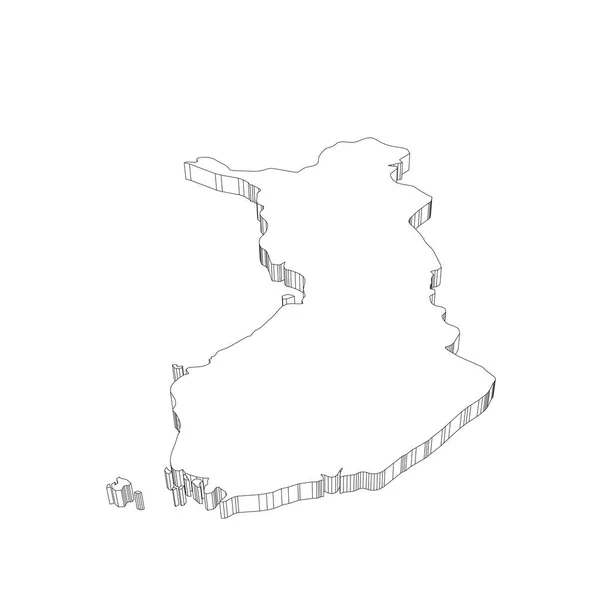 Finsko - 3D černá tenká silueta mapy krajinné oblasti. Jednoduchá plochá vektorová ilustrace — Stockový vektor
