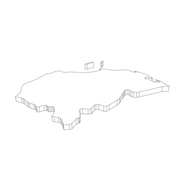 Honduras - Mapa de silueta de contorno delgado negro 3D de la zona del país. Ilustración simple vector plano — Vector de stock
