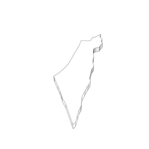 Israël - Carte de silhouette fine noire 3D de la région du pays. Illustration vectorielle plate simple — Image vectorielle