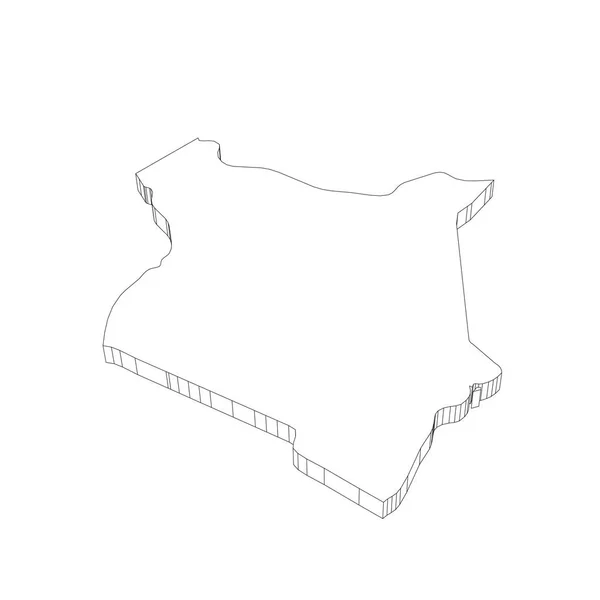 Kenia - Mapa de silueta de contorno delgado negro 3D de la zona del país. Ilustración simple vector plano — Vector de stock