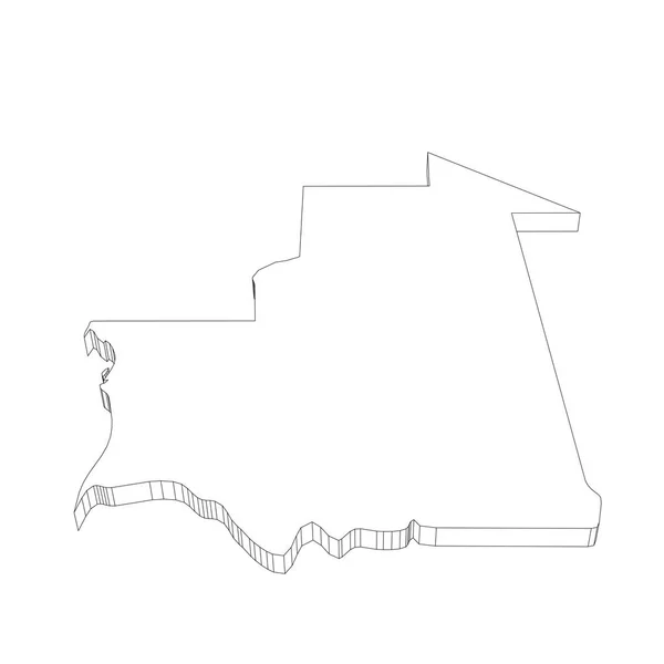 Mauritanie - Carte de silhouette fine noire 3D de la région du pays. Illustration vectorielle plate simple — Image vectorielle