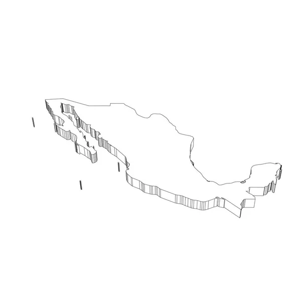 México - Mapa de silueta de contorno delgado negro 3D de la zona del país. Ilustración simple vector plano — Vector de stock