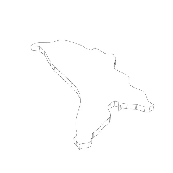 Moldavie - Carte à silhouette fine noire 3D de la région du pays. Illustration vectorielle plate simple — Image vectorielle