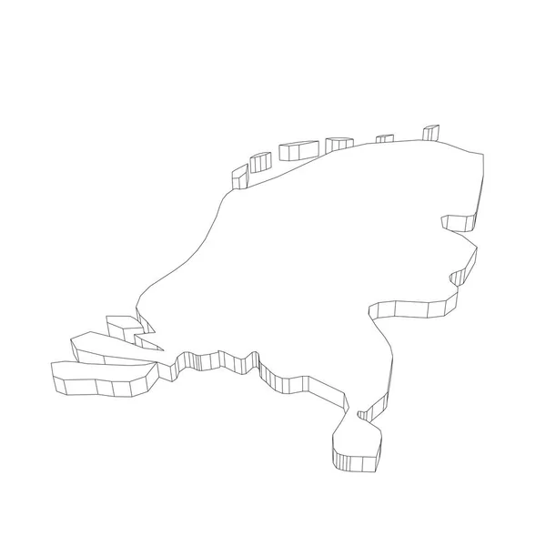 Holanda, Holanda - 3D preto fino esboço silhueta mapa da área do país. Ilustração simples do vetor plano — Vetor de Stock