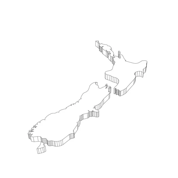 Nya Zeeland - 3D svart tunn kontur siluett karta över landområdet. Enkel platt vektor illustration — Stock vektor