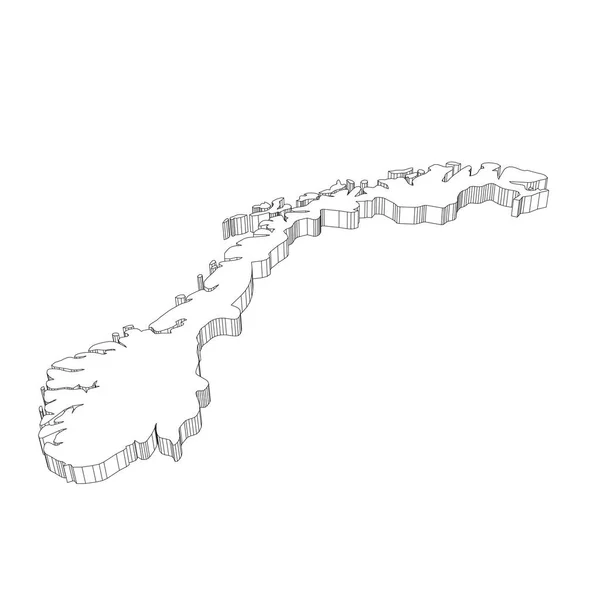 Noruega - 3D preto fino esboço silhueta mapa da área do país. Ilustração simples do vetor plano — Vetor de Stock