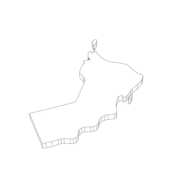 Oman - 3D zwarte dunne omtrek silhouet kaart van het land gebied. Eenvoudige platte vector illustratie — Stockvector