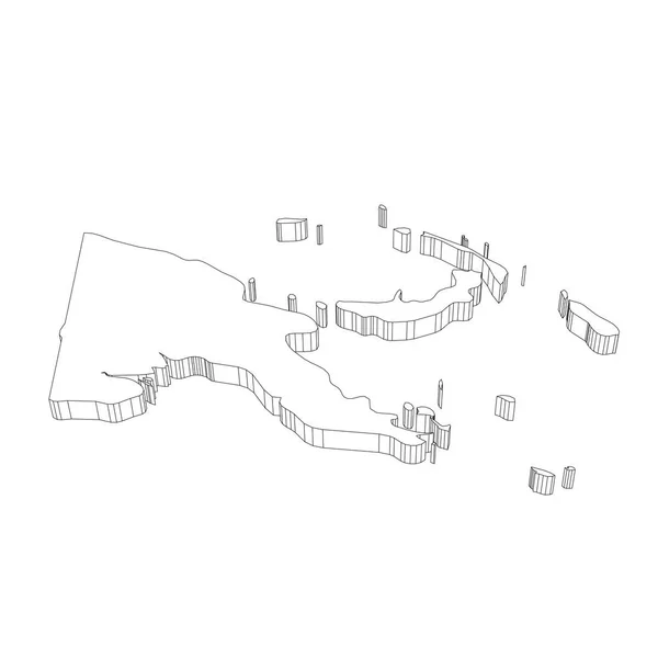 Papúa Nueva Guinea - Mapa de silueta de contorno delgado negro 3D de la zona del país. Ilustración simple vector plano — Vector de stock