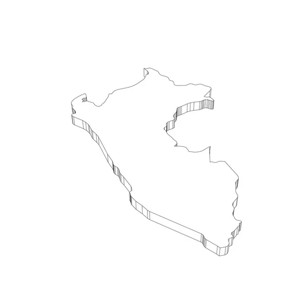 Peru - 3D preto fino esboço silhueta mapa da área do país. Ilustração simples do vetor plano — Vetor de Stock