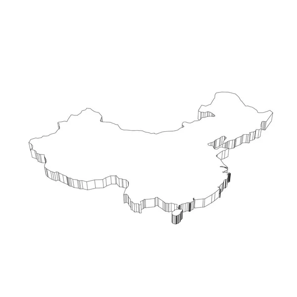 中国- -中国3D黑色细线国家概况图.简单的平面矢量说明 — 图库矢量图片