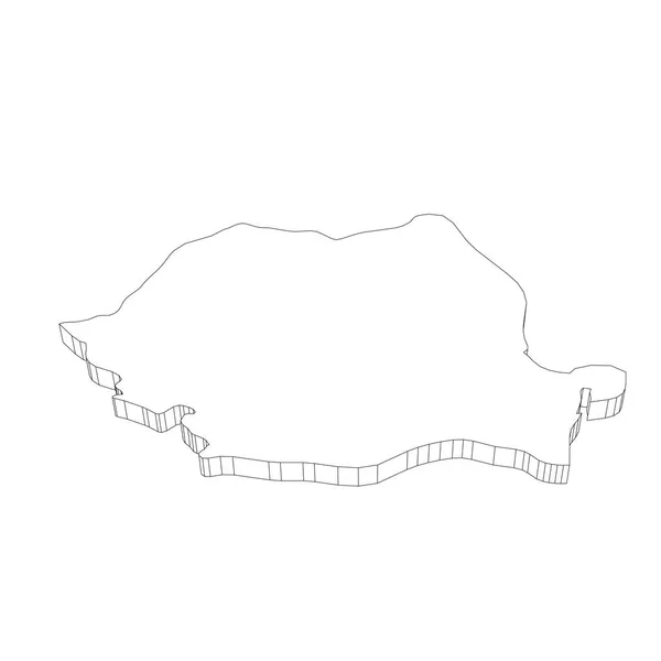 Roumanie - Carte à silhouette fine noire 3D de la région du pays. Illustration vectorielle plate simple — Image vectorielle