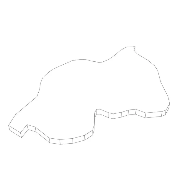 Rwanda - 3D černá tenká silueta mapy krajinné oblasti. Jednoduchá plochá vektorová ilustrace — Stockový vektor