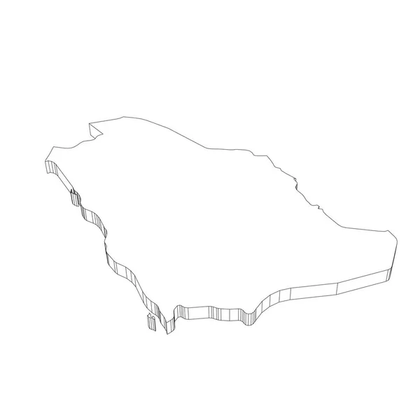 Saudi-Arabië - 3D zwarte dunne omtrek silhouet kaart van het land gebied. Eenvoudige platte vector illustratie — Stockvector
