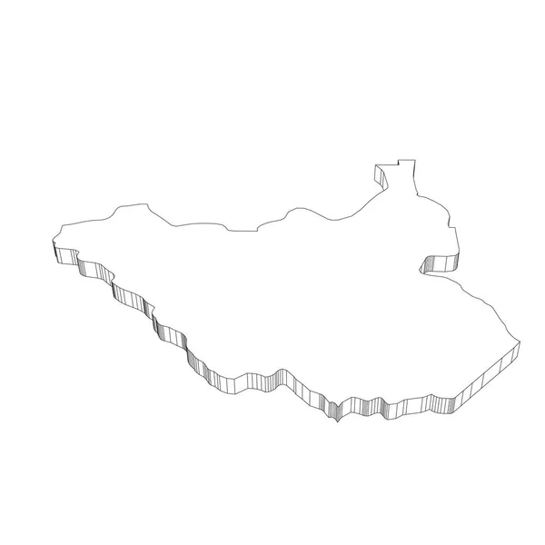 Sudán del Sur - Mapa de silueta de contorno delgado negro 3D de la zona del país. Ilustración simple vector plano — Vector de stock