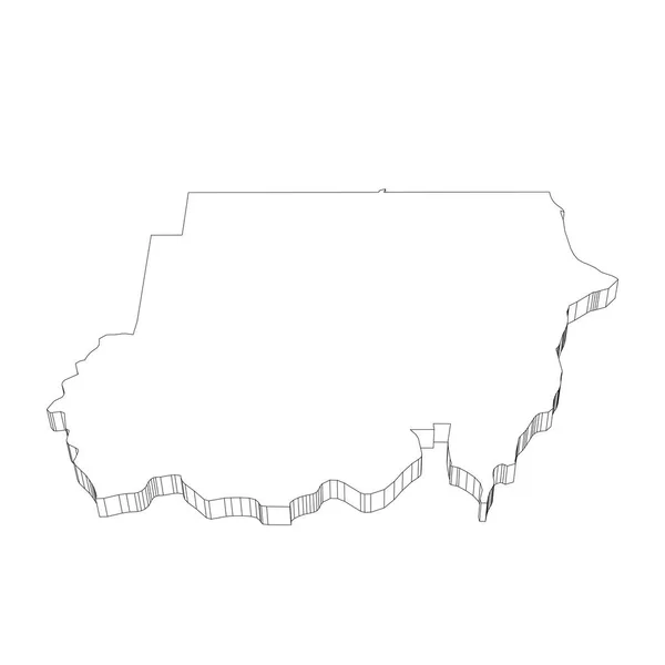 Sudán - Mapa de silueta de contorno delgado negro 3D de la zona del país. Ilustración simple vector plano — Vector de stock