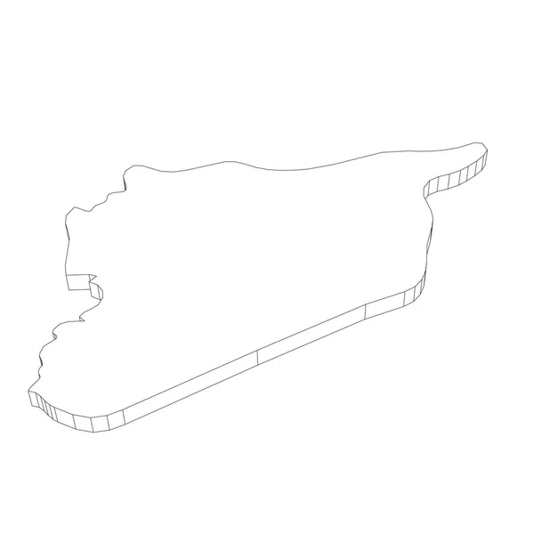 Sýrie - 3D černá tenká silueta mapy krajinné oblasti. Jednoduchá plochá vektorová ilustrace — Stockový vektor