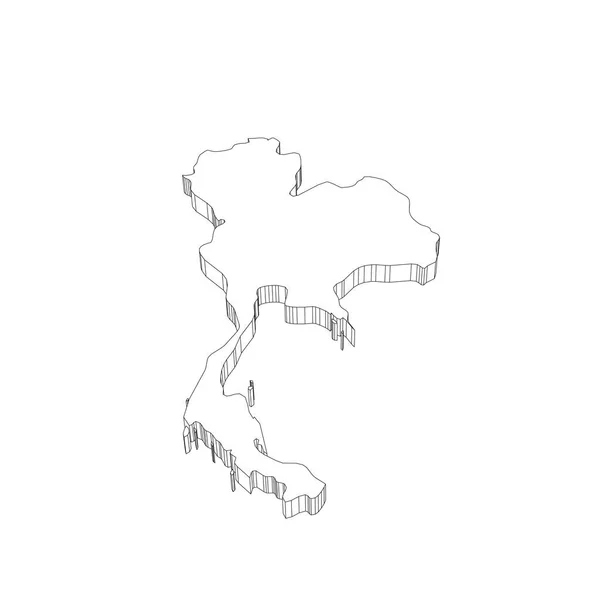 Tailândia - 3D preto fino esboço silhueta mapa da área do país. Ilustração simples do vetor plano —  Vetores de Stock