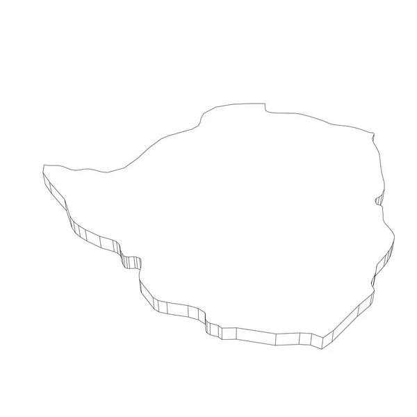 Zimbabwe - 3D svart tunn kontur siluett karta över landområdet. Enkel platt vektor illustration — Stock vektor