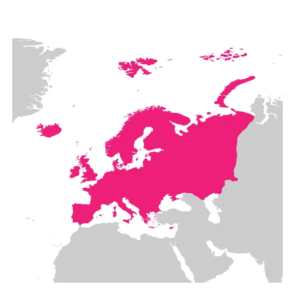 Europa Kontinent rosa markiert in der grauen Silhouette der Weltkarte. Einfache flache Vektorabbildung — Stockvektor