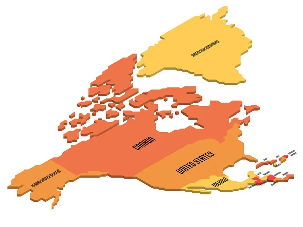 Carte politique isométrique de l'Amérique du Nord — Image vectorielle