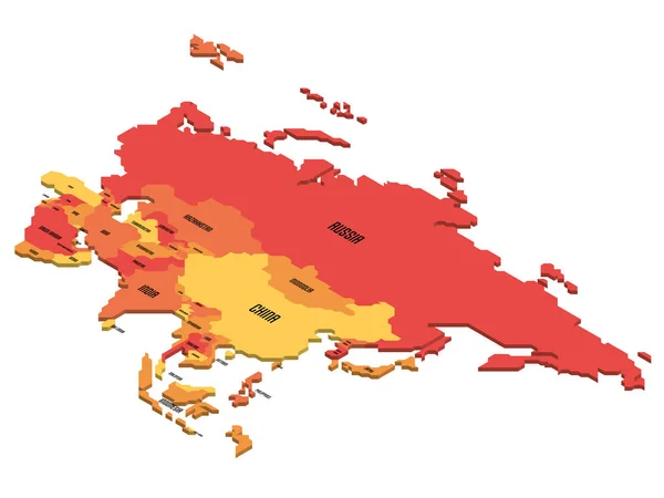 Isometrische politieke kaart van Azië — Stockvector