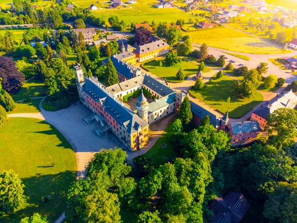 Sychrov Castle at sunset time from above — Stock Photo, Image