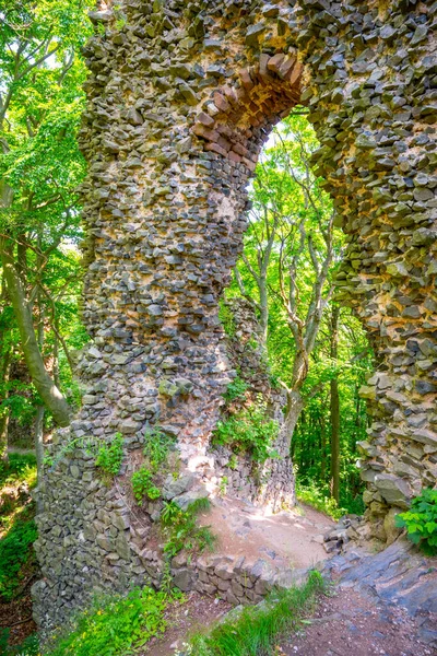 Portão de pedra de ruínas do castelo florestal — Fotografia de Stock