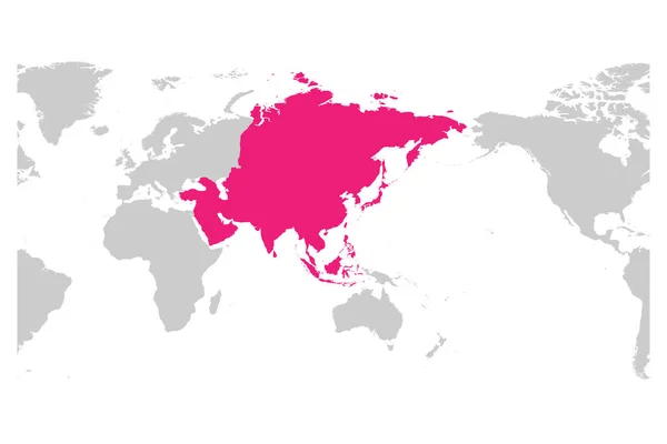 Azië continent roze gemarkeerd op wereldkaart — Stockvector