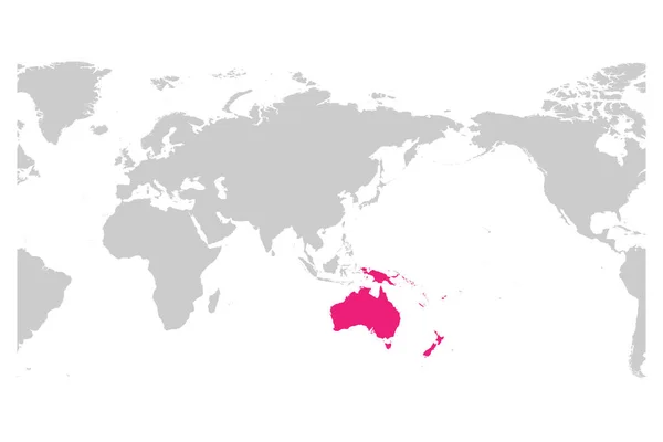 Розовый континент Автралии и Океании отмечен на карте мира — стоковый вектор