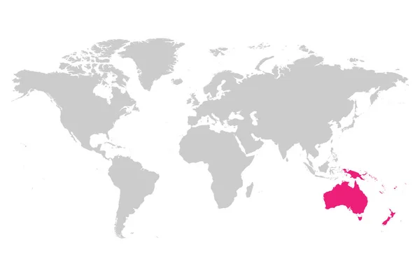 Austrália Continente rosa marcado no mapa do mundo —  Vetores de Stock