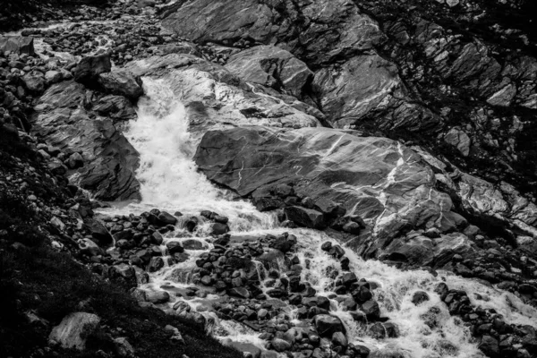 Cascata alpina selvaggia sul torrente di montagna — Foto Stock