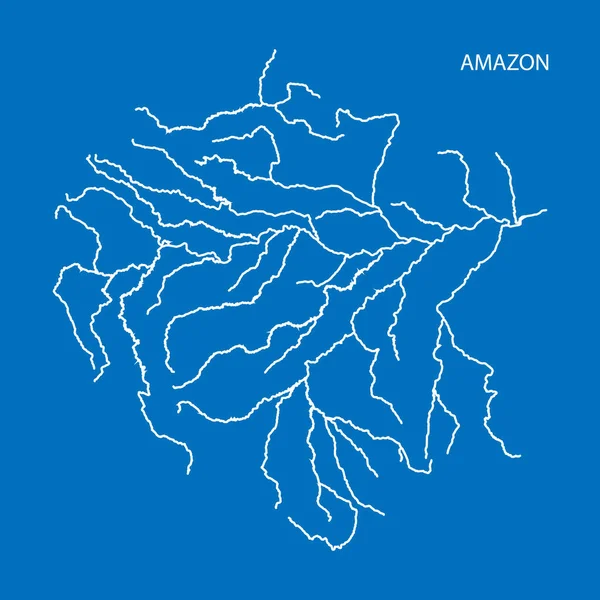 Mapa povodí řeky Amazonky. Jednoduchý tenký obrys vektorové ilustrace — Stockový vektor
