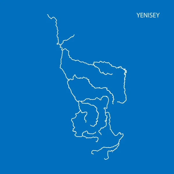 Mapa da bacia hidrográfica do rio Yenisey. Desenho fino simples ilustração vetorial —  Vetores de Stock