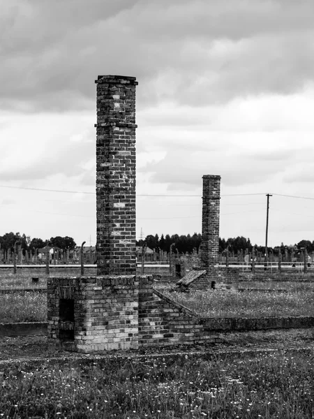 Chimneys left in ruins of Birkenau concentration camp — Stock Photo, Image