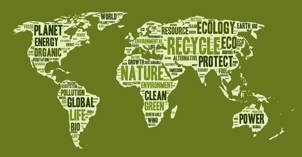 Carte du monde faite de mots écologiques — Image vectorielle